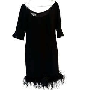 CATHERINE CURTIS Cocktail Evening Dress w/ Feather Trim MADE IN CANADA sz 10